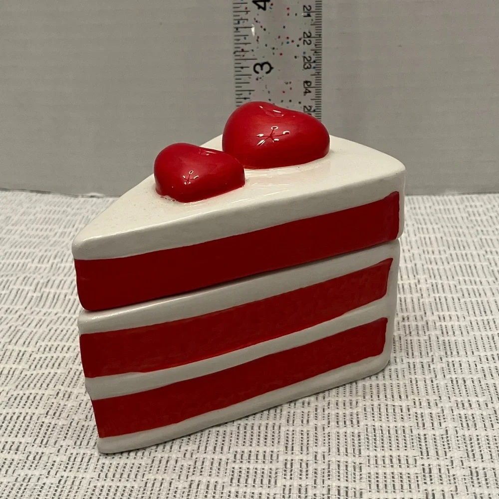 Decorative Red and White Heart Cake Slice Figurine - Brand Unknown